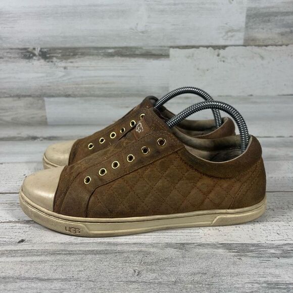 UGG Womens Jemma Quilted Suede Slip-On Cap Toe Sneaker Shoe Brown Size 9 - Picture 2 of 8